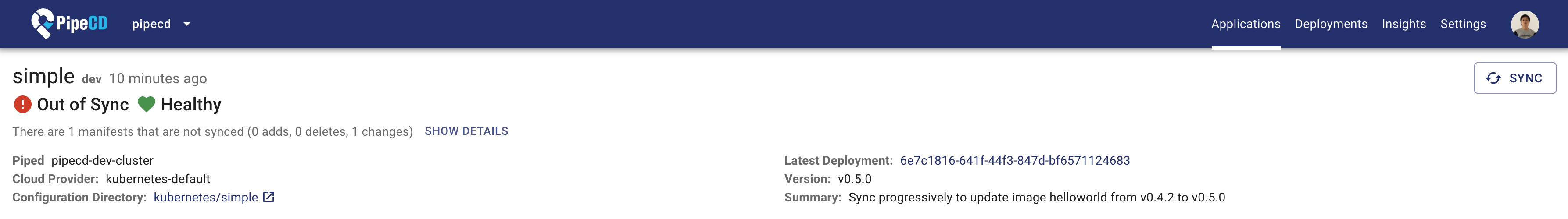 Screenshot showing &ldquo;OUT OF SYNC&rdquo; resources configuration state
