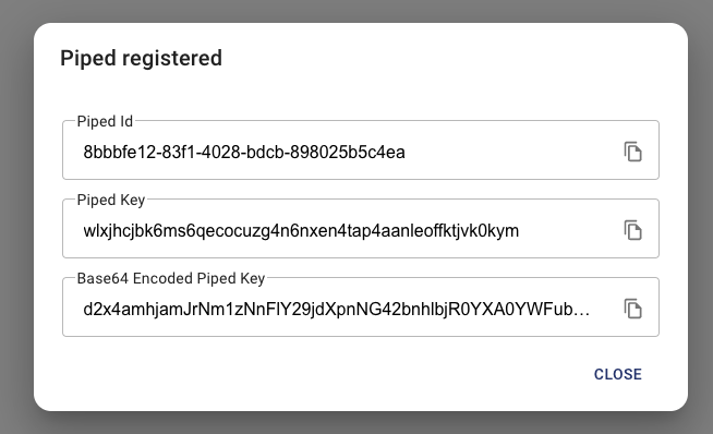 A successfully registered <code>piped</code>